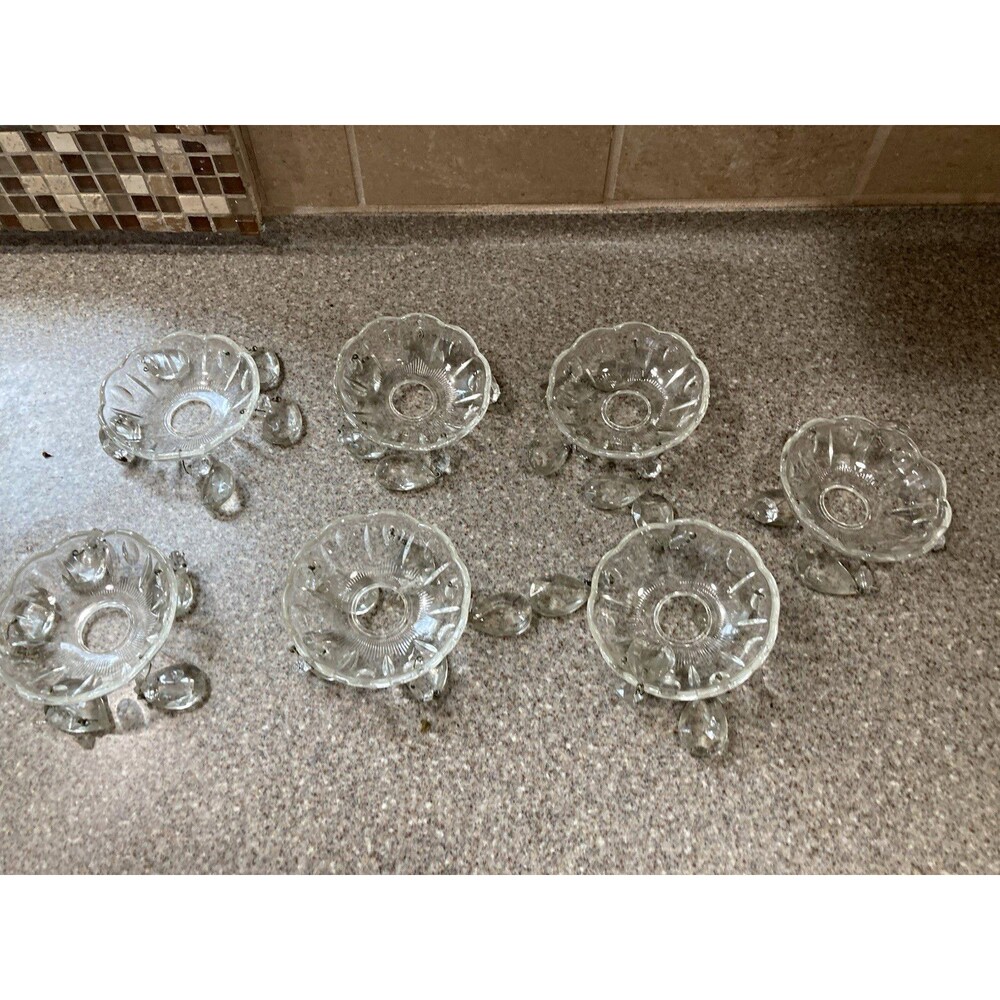 7  Glass Chandelier Bobeches Drip Pans w/ Teardrop Crystals price is for 1 set